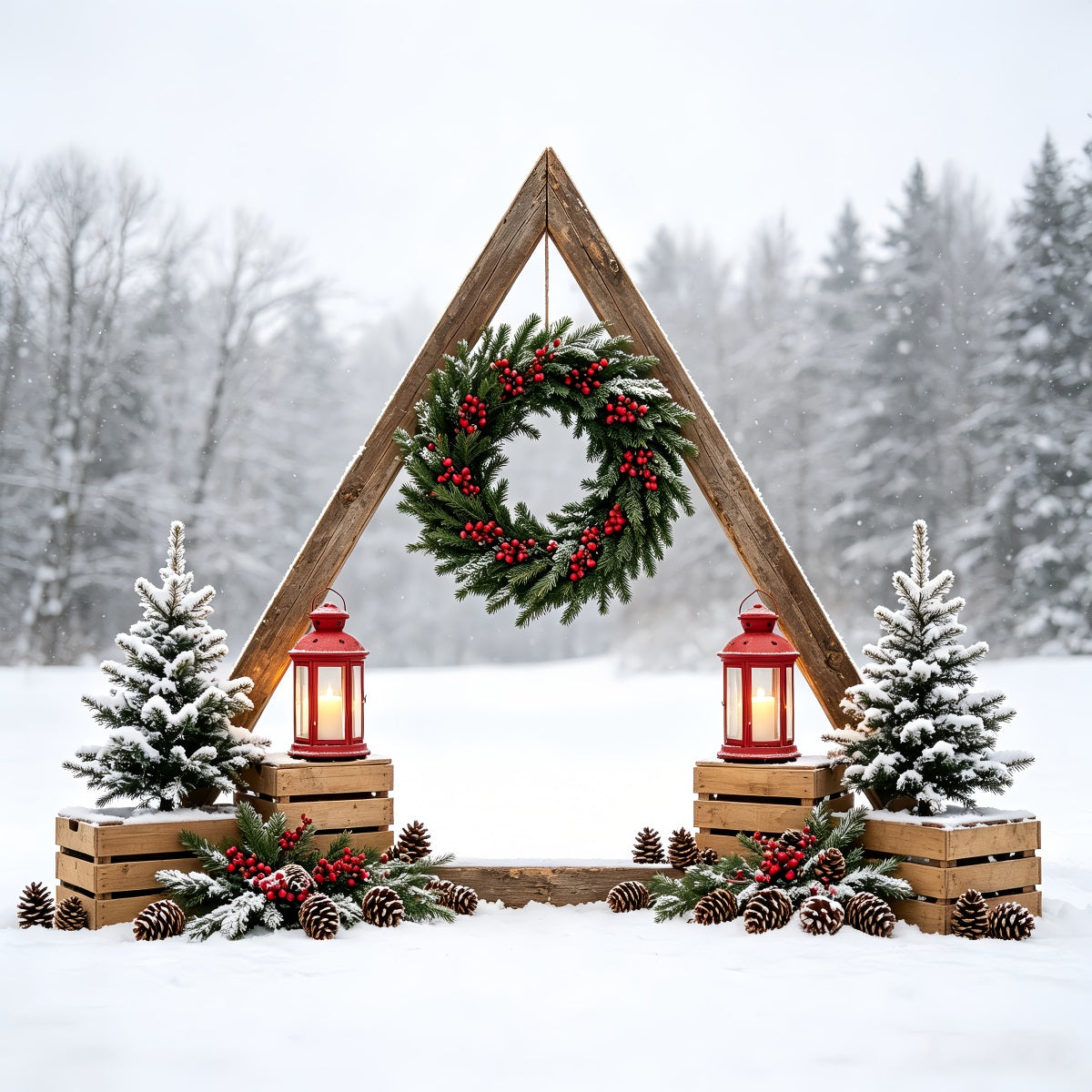 Weihnachtswald-Kulisse Rustikaler Waldbogenkranz Studio-Weihnachtskulissen CSH68-78