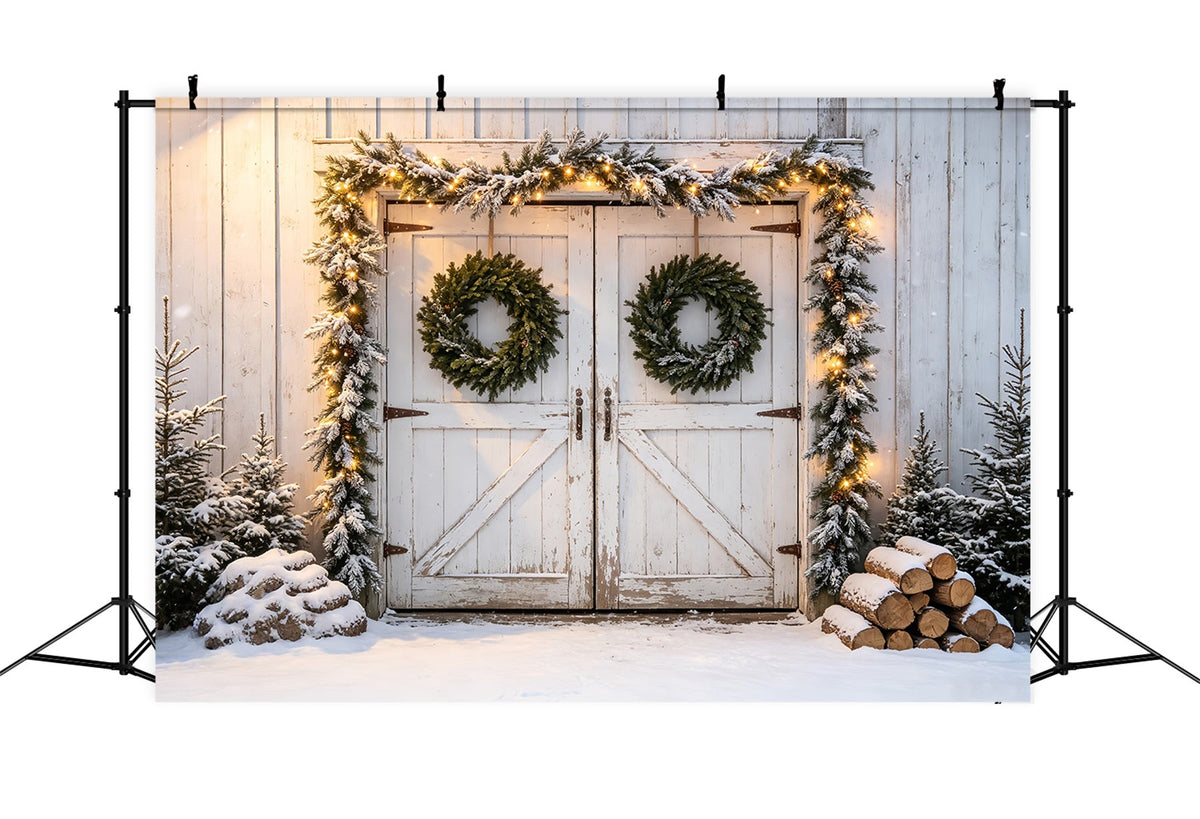 Weihnachtskulisse Mit Scheunentor Schneebedeckte Scheunentor-Girlande Weihnachtswand-Hintergrund CSH68-79