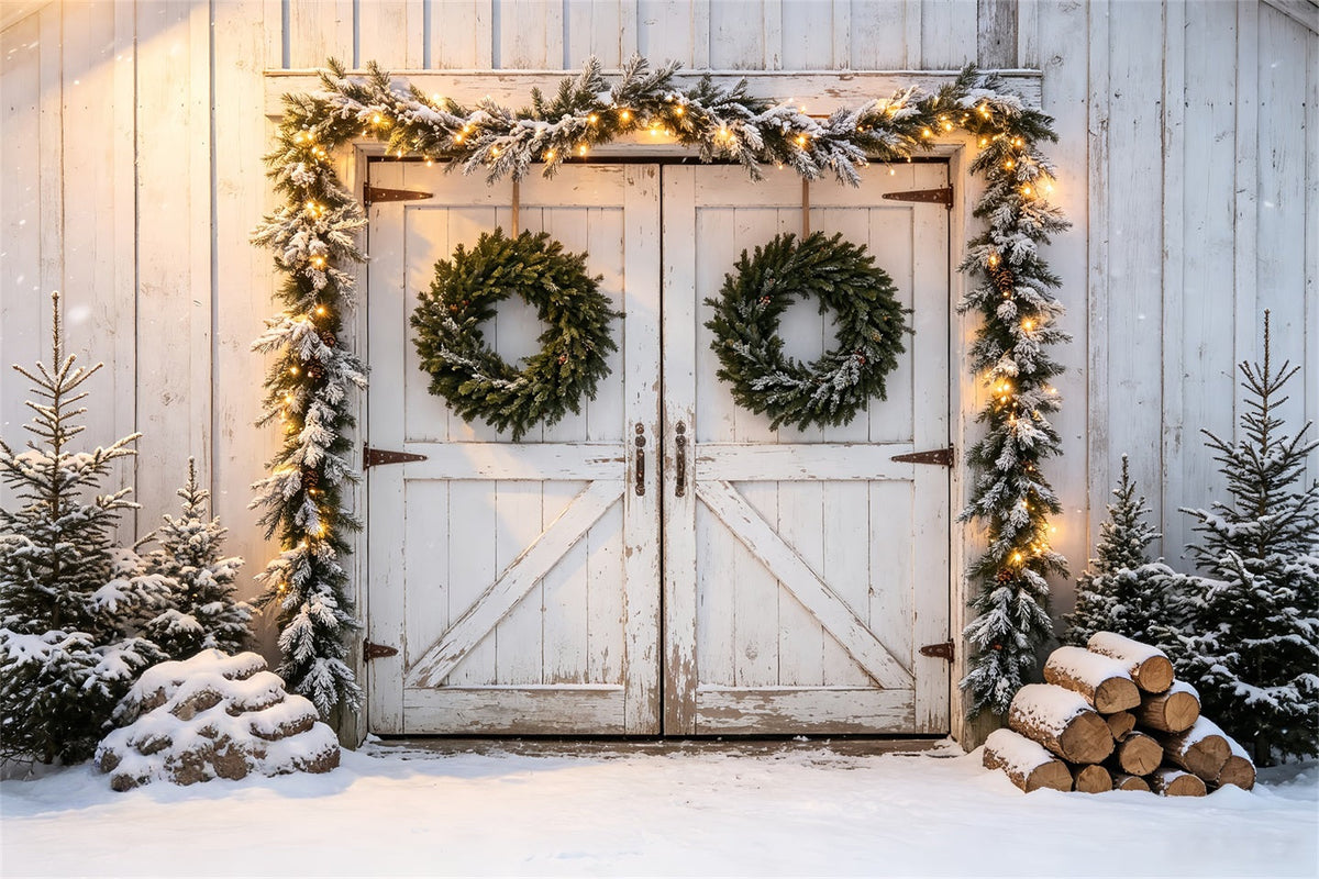 Weihnachtskulisse Mit Scheunentor Schneebedeckte Scheunentor-Girlande Weihnachtswand-Hintergrund CSH68-79