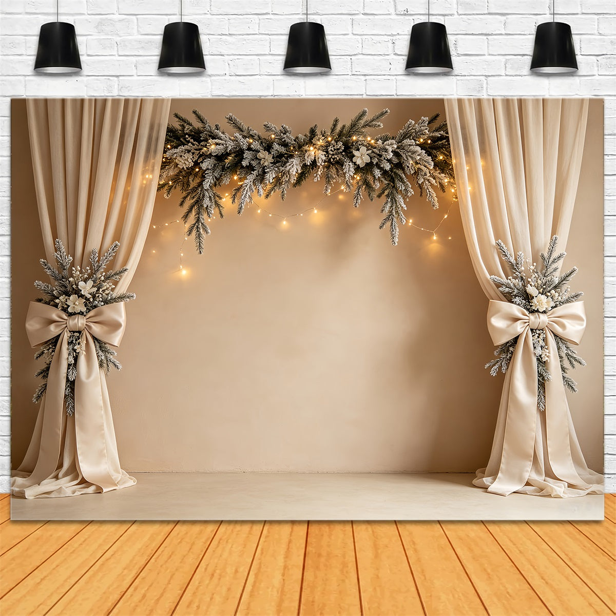 Einfacher Weihnachtshintergrund Eleganter Schneebedeckter Girlandenvorhang Weihnachtliche Indoor-Hintergrundkulisse CSH68-81