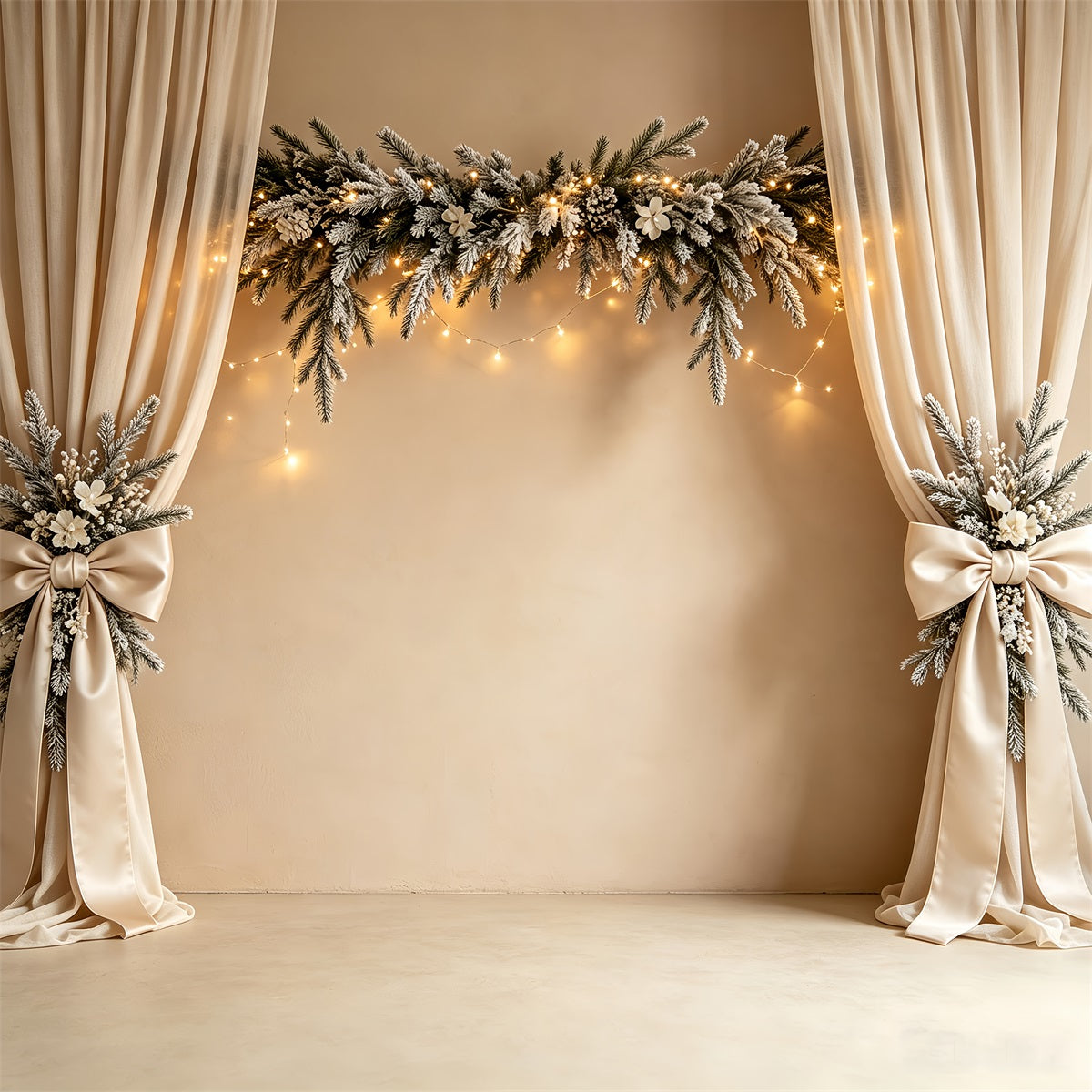 Einfacher Weihnachtshintergrund Eleganter Schneebedeckter Girlandenvorhang Weihnachtliche Indoor-Hintergrundkulisse CSH68-81
