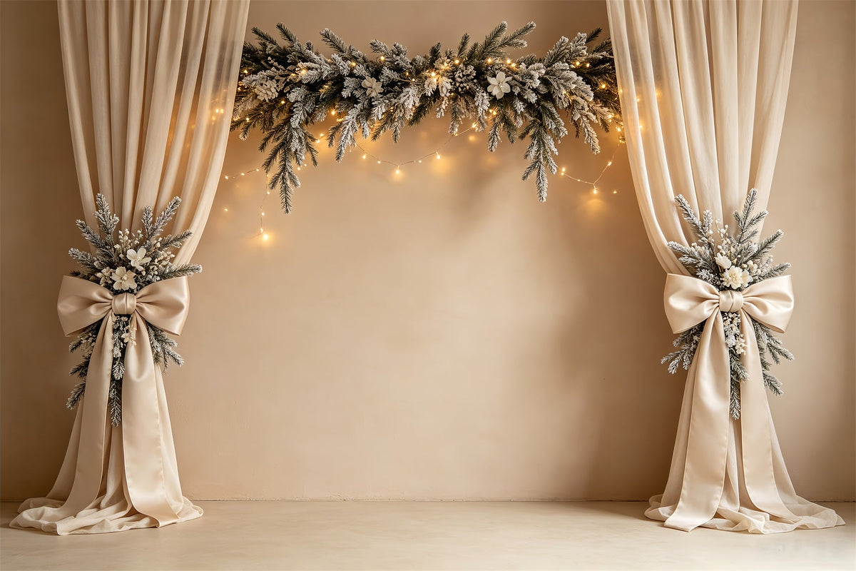 Einfacher Weihnachtshintergrund Eleganter Schneebedeckter Girlandenvorhang Weihnachtliche Indoor-Hintergrundkulisse CSH68-81