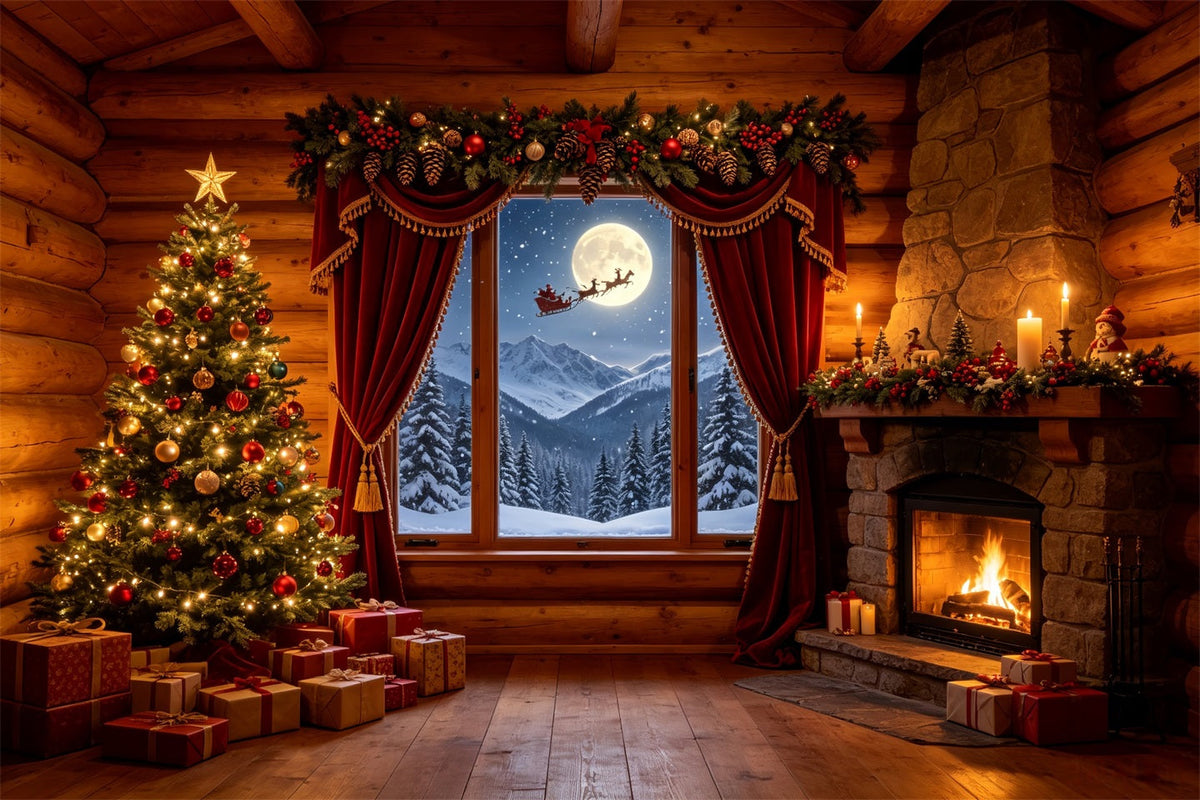Weihnachtshütten-Kulisse Rustikales Hüttenfenster Professionelle Weihnachtskulisse CSH68-83