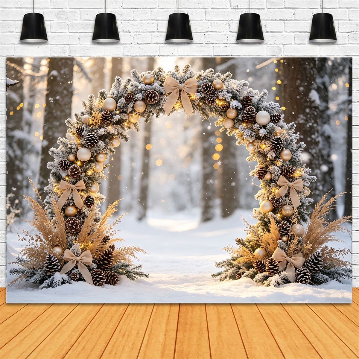 Weihnachts-Bokeh-Hintergrund Torbogen Aus Vereistem Wald Weihnachtswand-Hintergrund CSH68-84