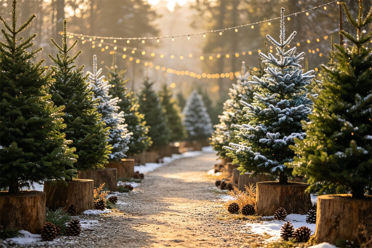 Weihnachtsbaum-Hintergrund Schneebedeckte Kiefernwege Weihnachtshintergrund Aus Musselin CSH68-85