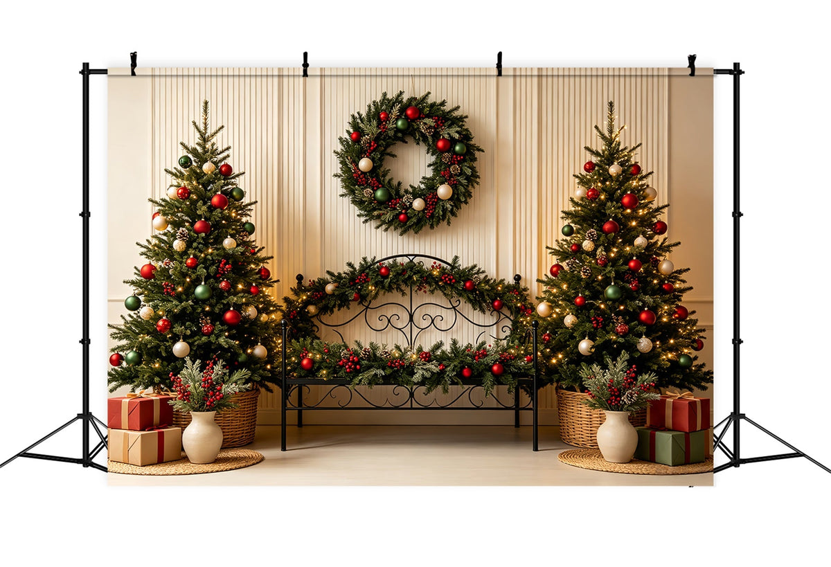 Weihnachtskopfteil-Hintergrund Klassische Grüne Bettdekoration Musselin-Hintergrund Weihnachten CSH68-86