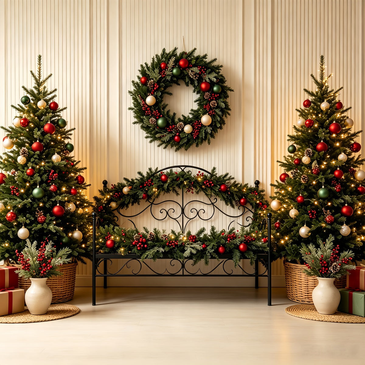 Weihnachtskopfteil-Hintergrund Klassische Grüne Bettdekoration Musselin-Hintergrund Weihnachten CSH68-86