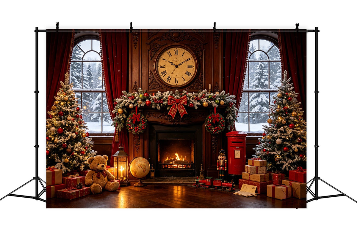 Vintage-Weihnachtskulisse Vintage Kaminuhrzimmer Weihnachts-Fotohintergründe CSH68-87