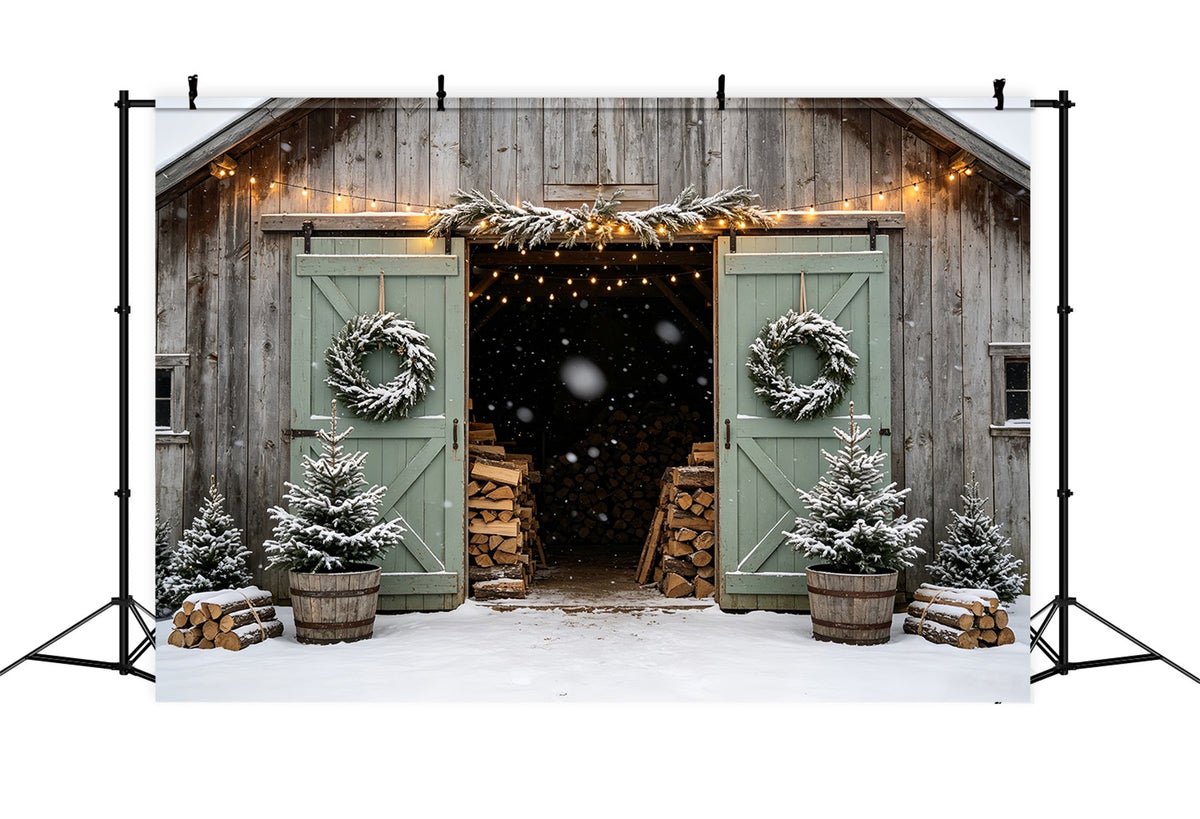 Weihnachts-Scheunentor-Hintergrund Eingang Zur Verschneiten Scheune Weihnachtskulissen CSH68-90