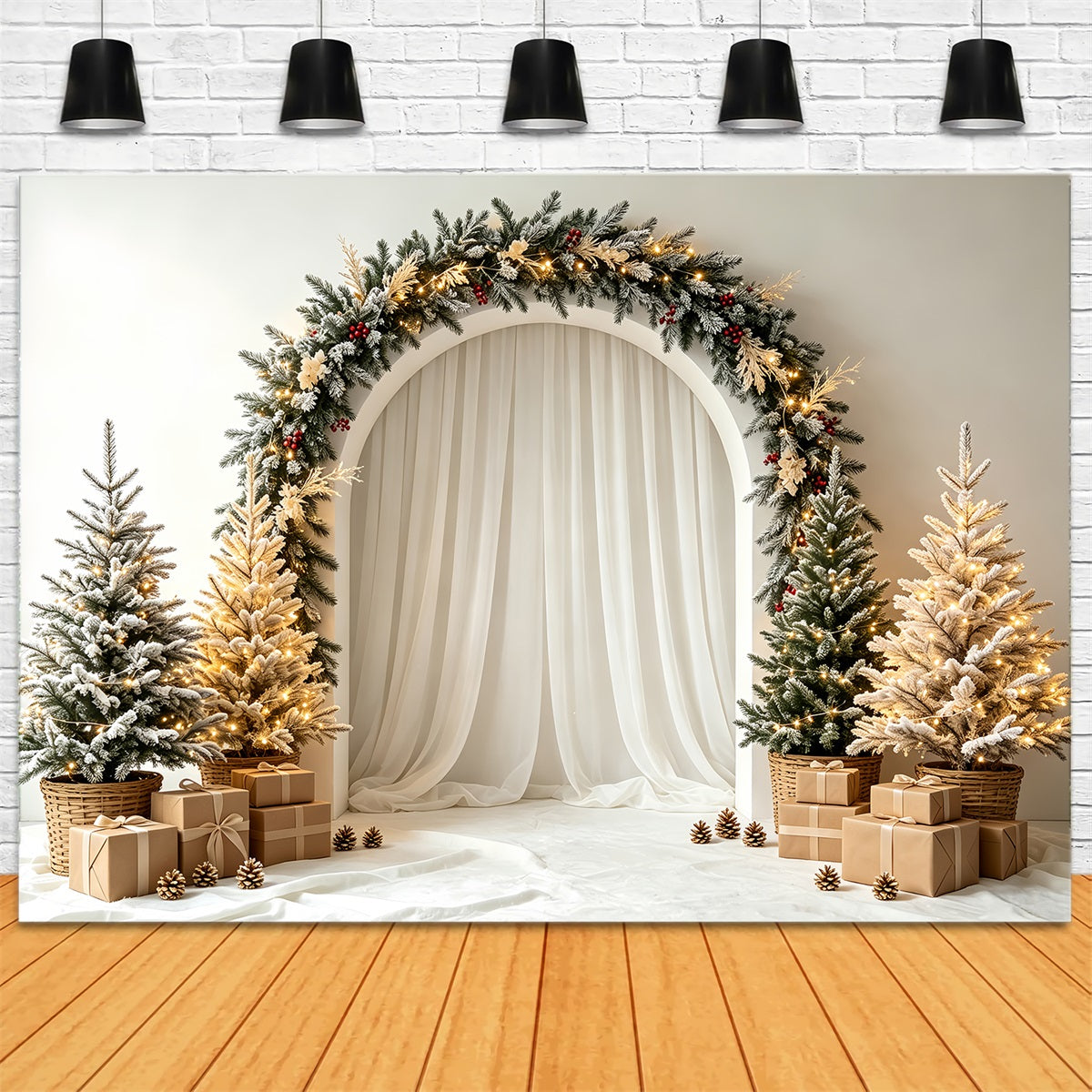 Weihnachtskranz-Hintergrund Milchglasbogen-Vorhang-Set Weihnachtsfotohintergrund CSH68-91