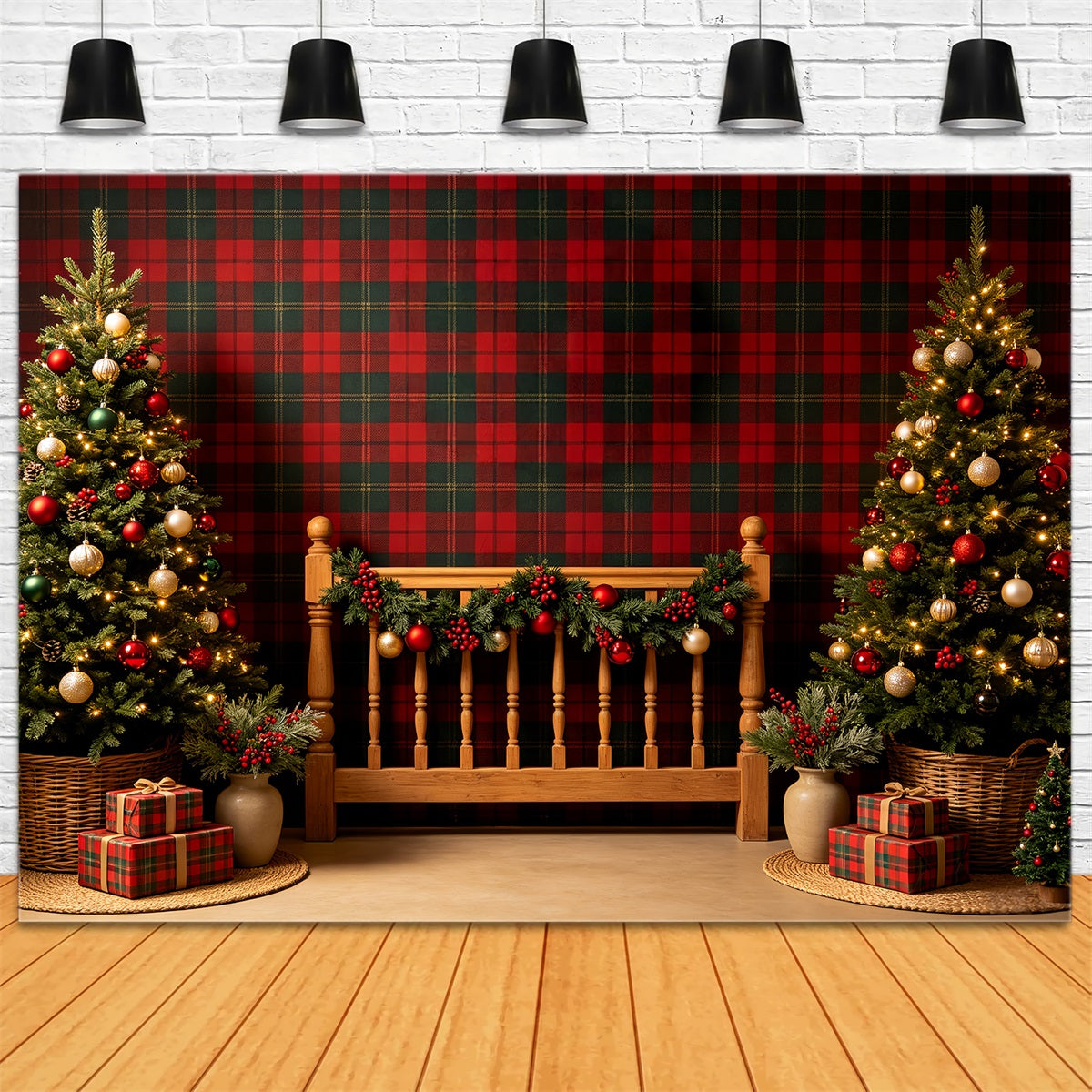 Weihnachtskopfteil-Hintergrund Weihnachtsdeko Im Karomuster Fürs Schlafzimmer Weihnachts-Fotohintergründe CSH68-92