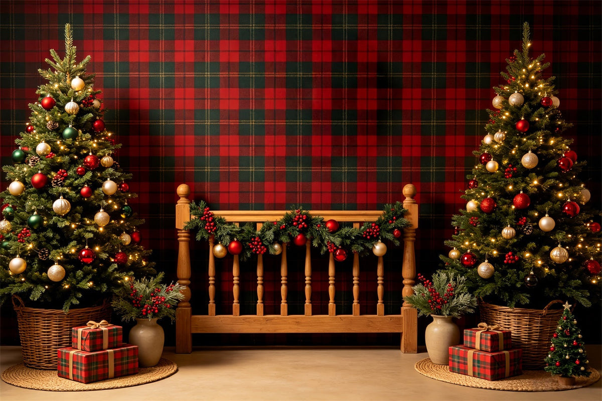 Weihnachtskopfteil-Hintergrund Weihnachtsdeko Im Karomuster Fürs Schlafzimmer Weihnachts-Fotohintergründe CSH68-92