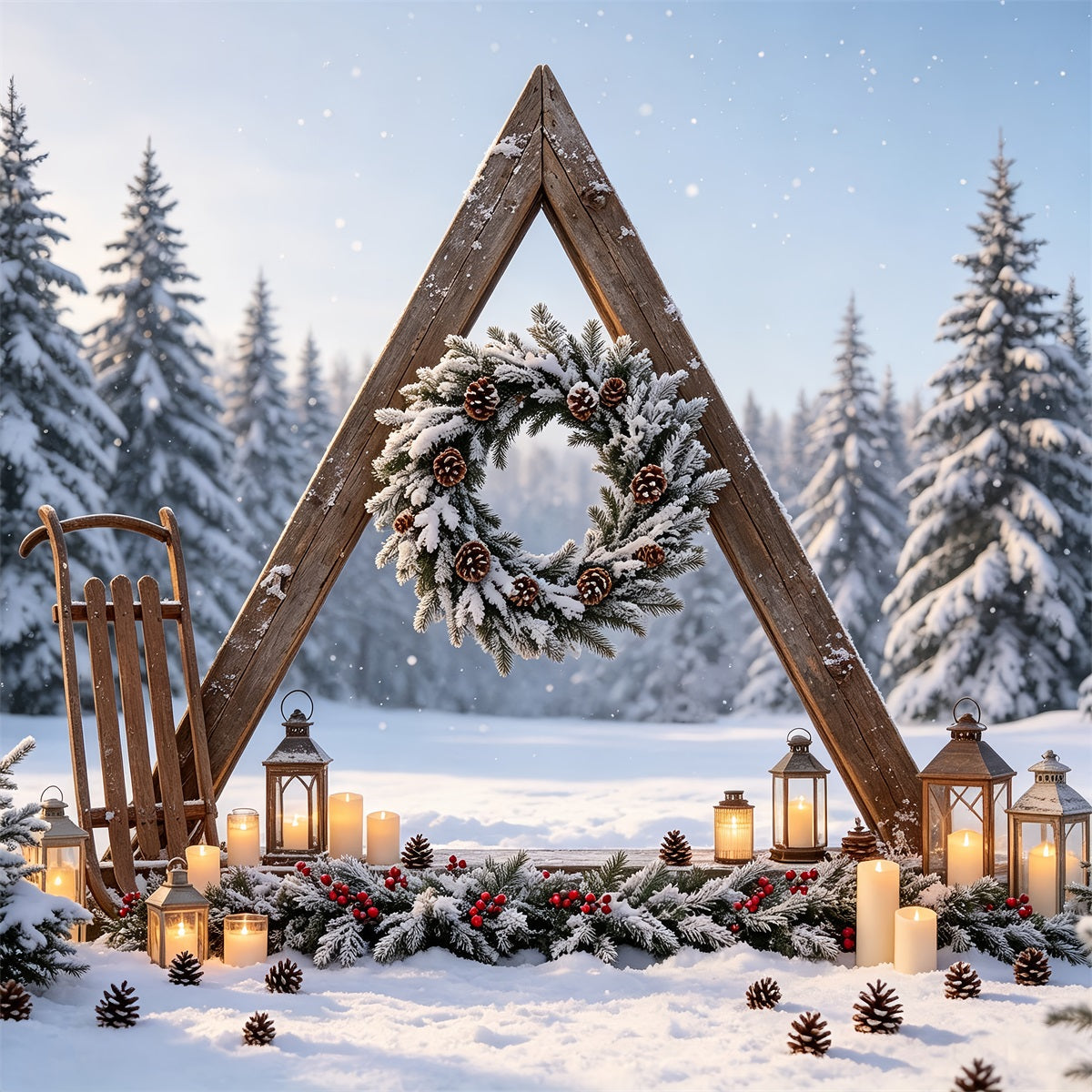 Weihnachtswald-Kulisse Schneebedeckter Waldbogen Weihnachts-Fotografie-Hintergründe CSH68-96