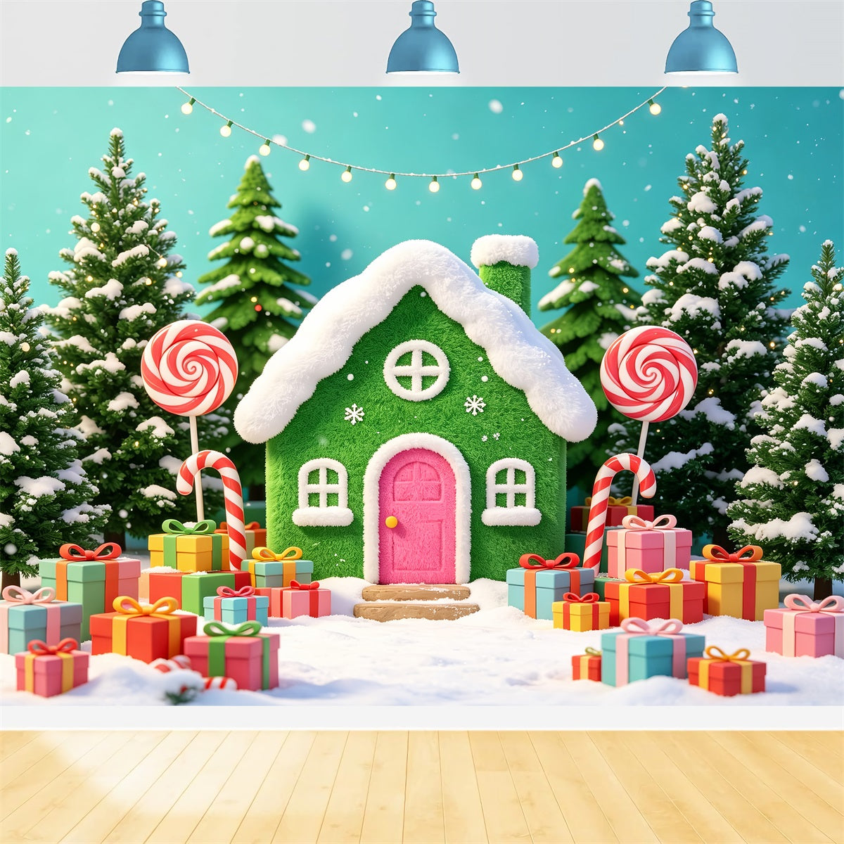 Fotohintergrund Aus Lebkuchen Bunte Bonbon-Häuschen-Ausstellung Weihnachtshintergrund CSH69-100