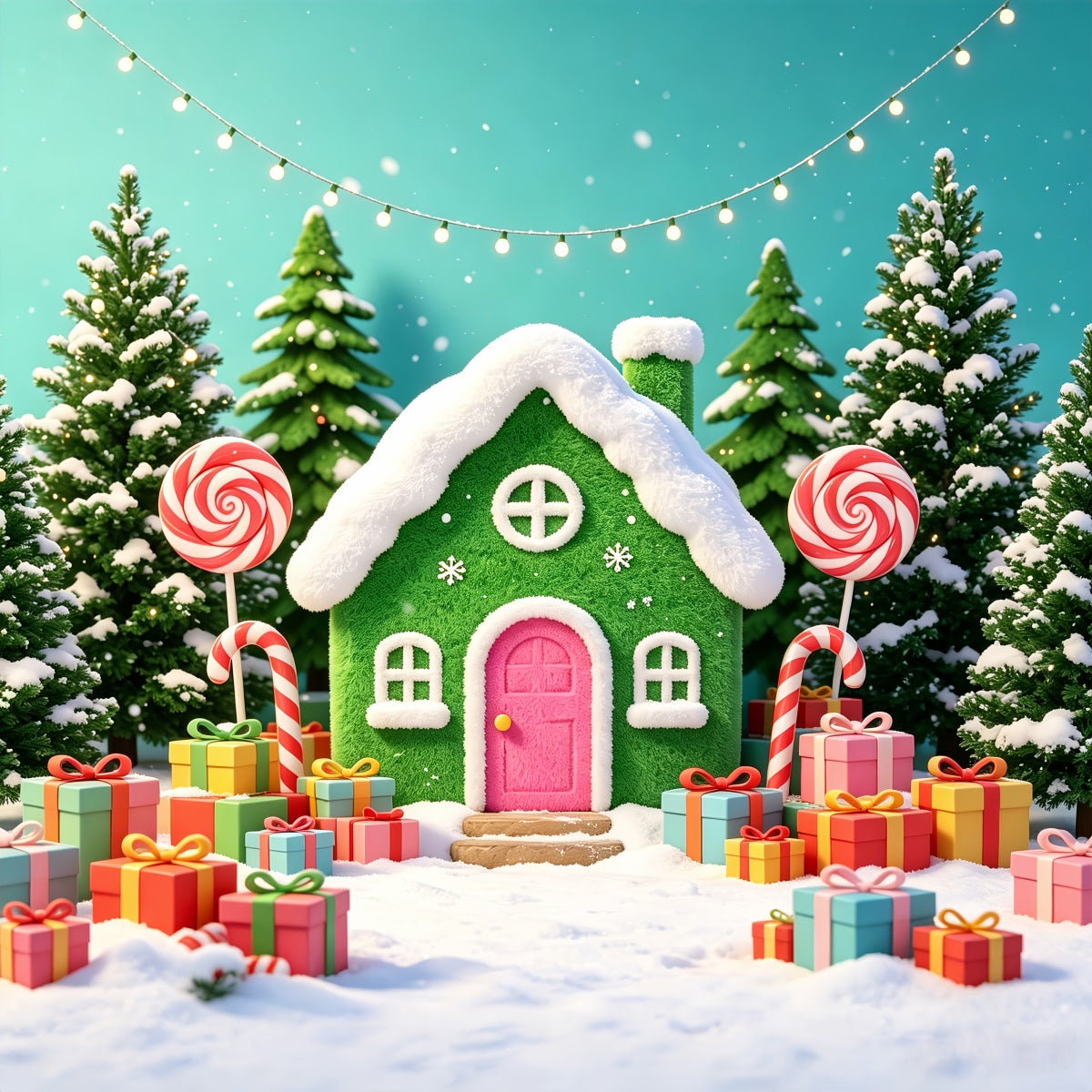 Fotohintergrund Aus Lebkuchen Bunte Bonbon-Häuschen-Ausstellung Weihnachtshintergrund CSH69-100