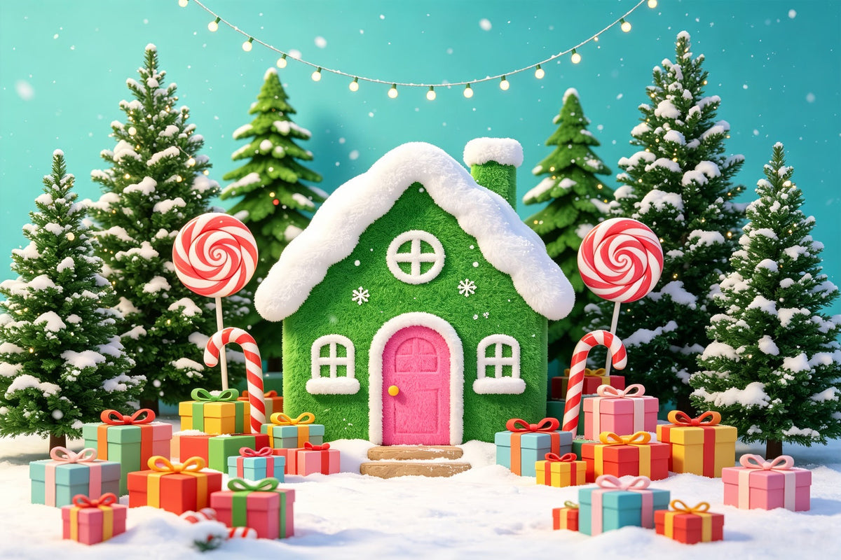 Fotohintergrund Aus Lebkuchen Bunte Bonbon-Häuschen-Ausstellung Weihnachtshintergrund CSH69-100