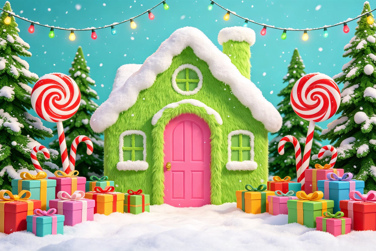 Lebkuchenhaus-Hintergründe Green Candy Cottage Geschenke Rosa Weihnachtshintergrund CSH69-102
