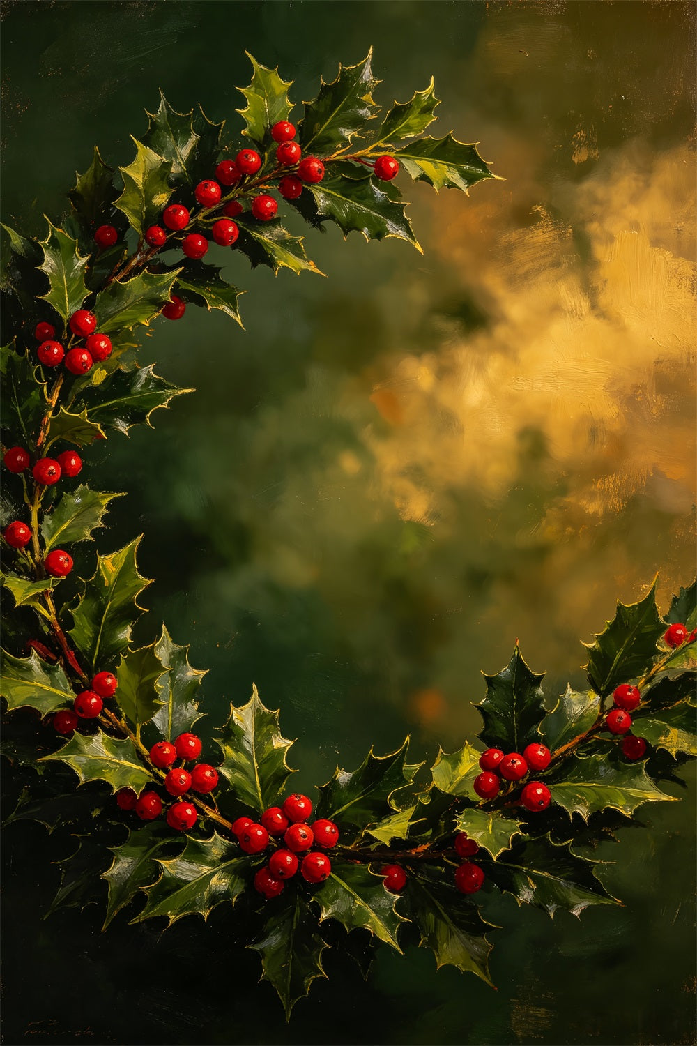 Weihnachts-Porträt-Hintergrund Bemalter Kranz Aus Stechpalmenbeeren Weihnachts-Fotohintergrund CSH69-103