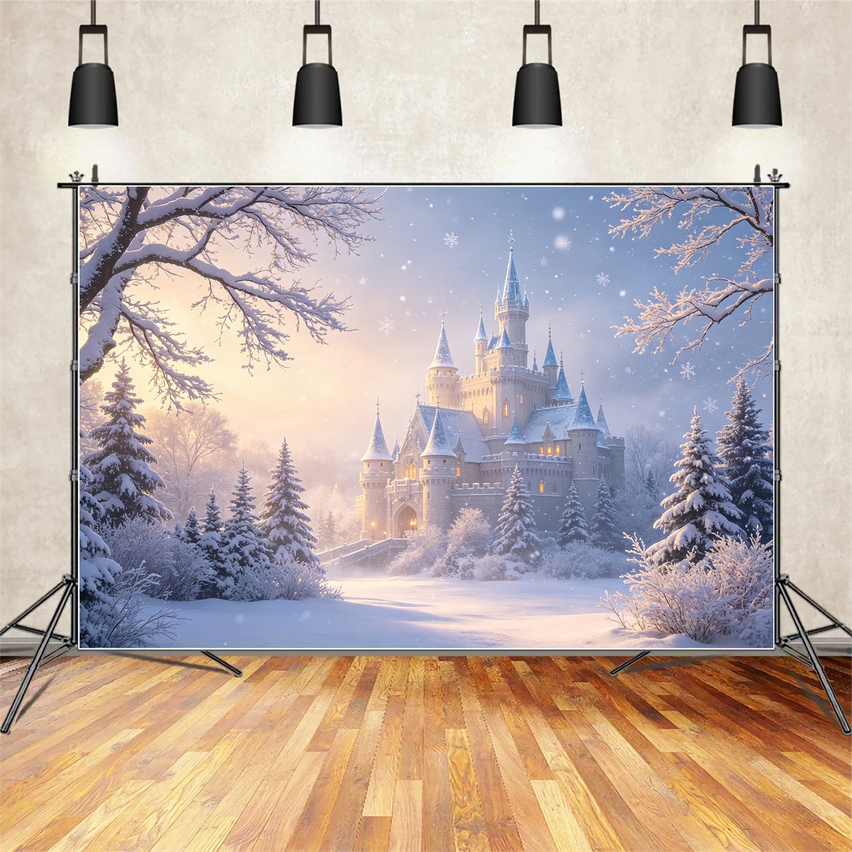 Weihnachtswunderland-Kulisse Schneebedecktes Schloss Winterwald Weihnachts-Studiohintergründe CSH69-13