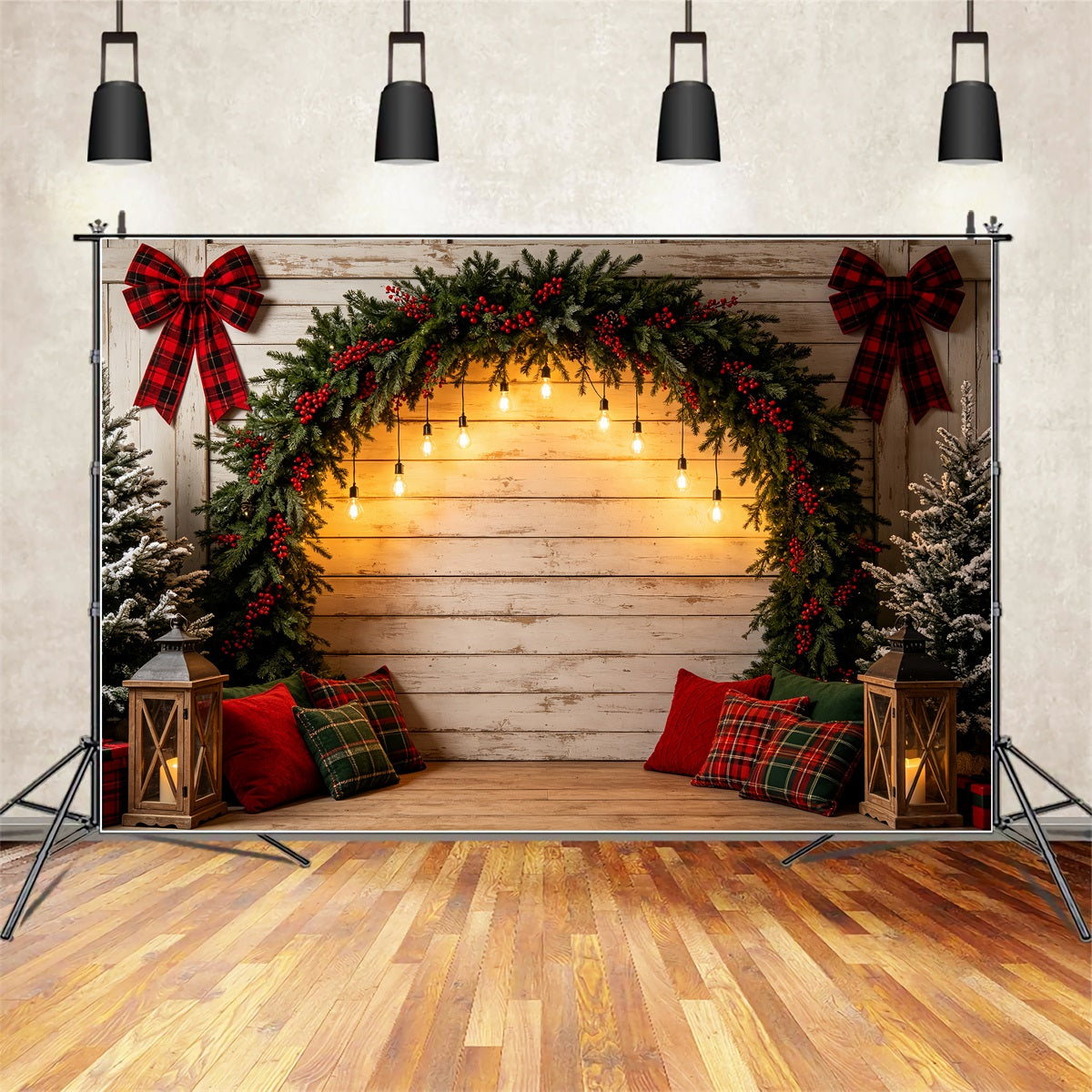 Weihnachtsbogen-Hintergrund Rustikaler Lichterbogen Mit Girlande Studio-Weihnachtskulissen CSH69-15
