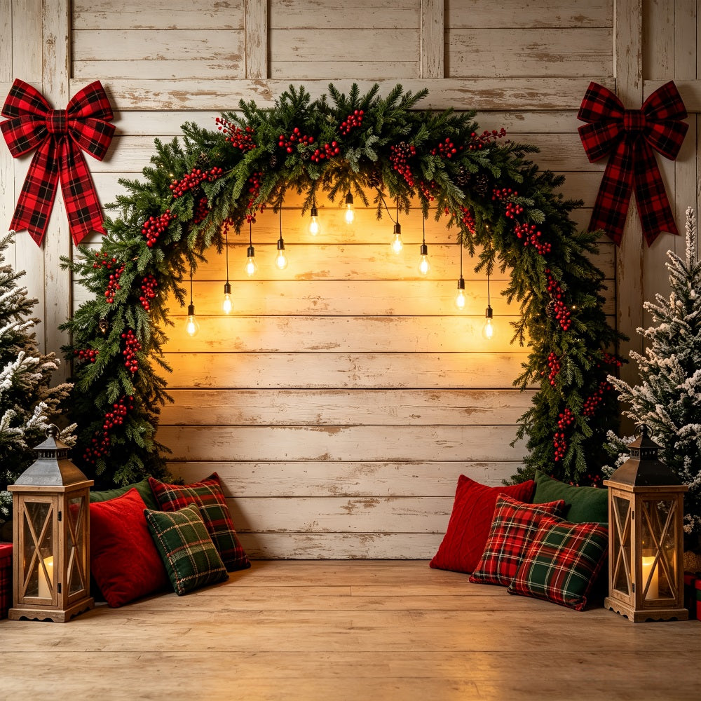 Weihnachtsbogen-Hintergrund Rustikaler Lichterbogen Mit Girlande Studio-Weihnachtskulissen CSH69-15