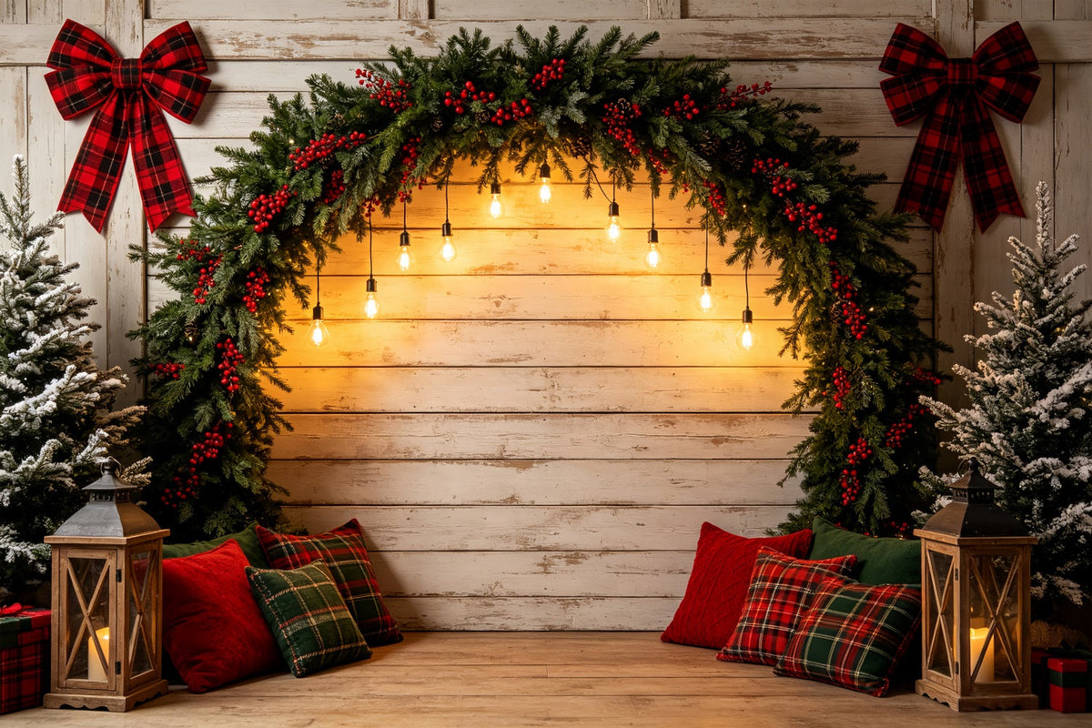 Weihnachtsbogen-Hintergrund Rustikaler Lichterbogen Mit Girlande Studio-Weihnachtskulissen CSH69-15