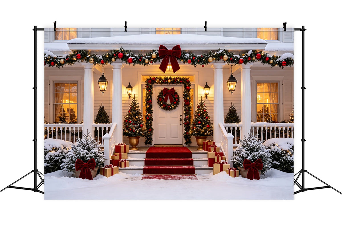Weihnachtshaus-Kulisse Eleganter, Schneebedeckter Verandaeingang Weihnachtswand-Hintergrund CSH69-16