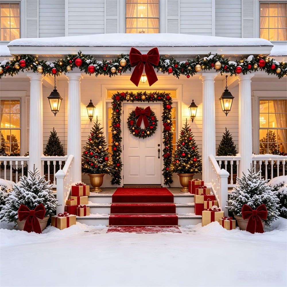 Weihnachtshaus-Kulisse Eleganter, Schneebedeckter Verandaeingang Weihnachtswand-Hintergrund CSH69-16
