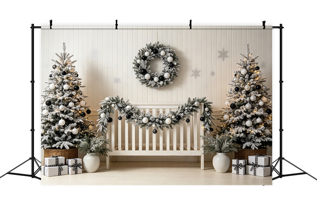 Weihnachtskopfteil-Hintergrund Schwarz-Weiße Kinderzimmerdekoration Musselin-Hintergrund Weihnachten CSH69-23