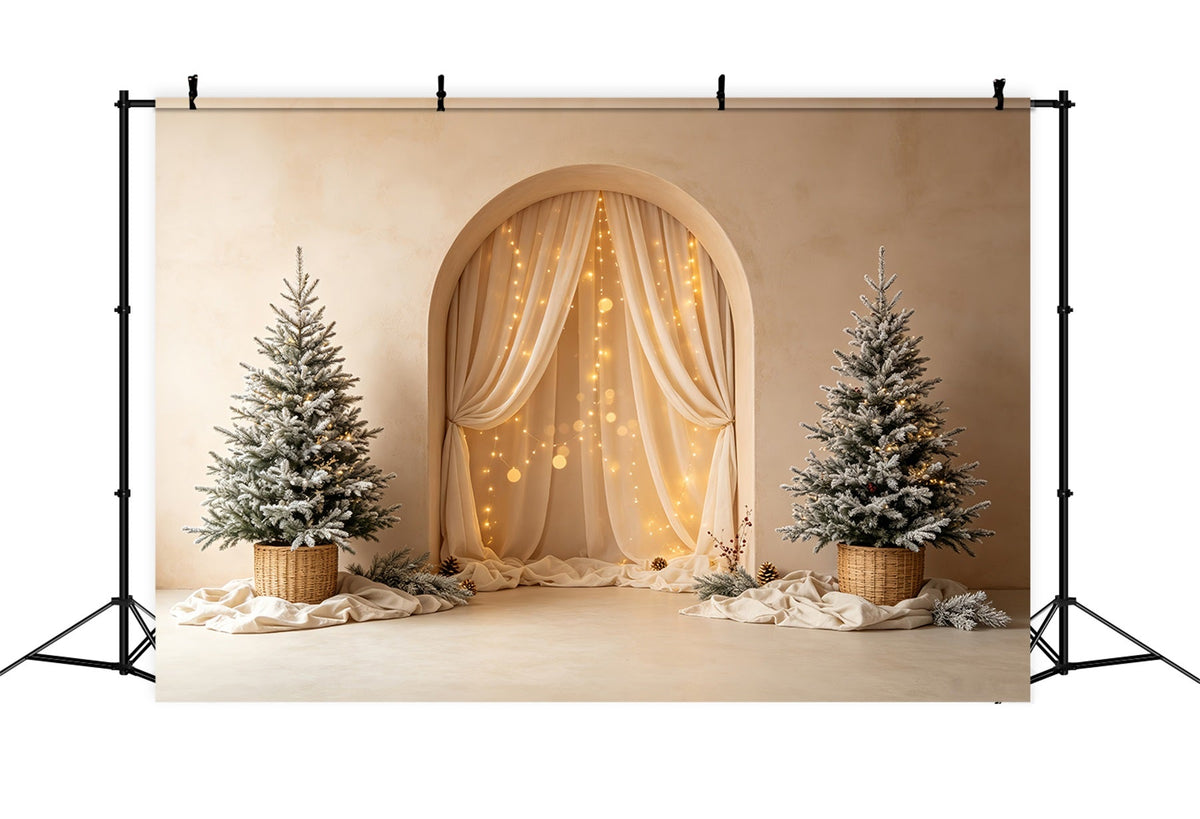 Boho-Weihnachtskulisse Sanftes, Bogenförmiges Baumleuchten Weihnachts-Fotohintergründe CSH69-24