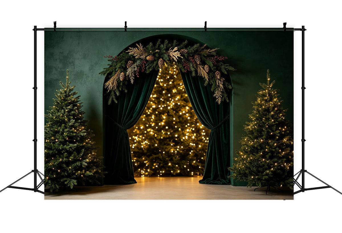 Weihnachts-Bokeh-Hintergrund Smaragdgrüner Bogenbaum-Glühen Weihnachtliche Musselin-Hintergründe CSH69-25