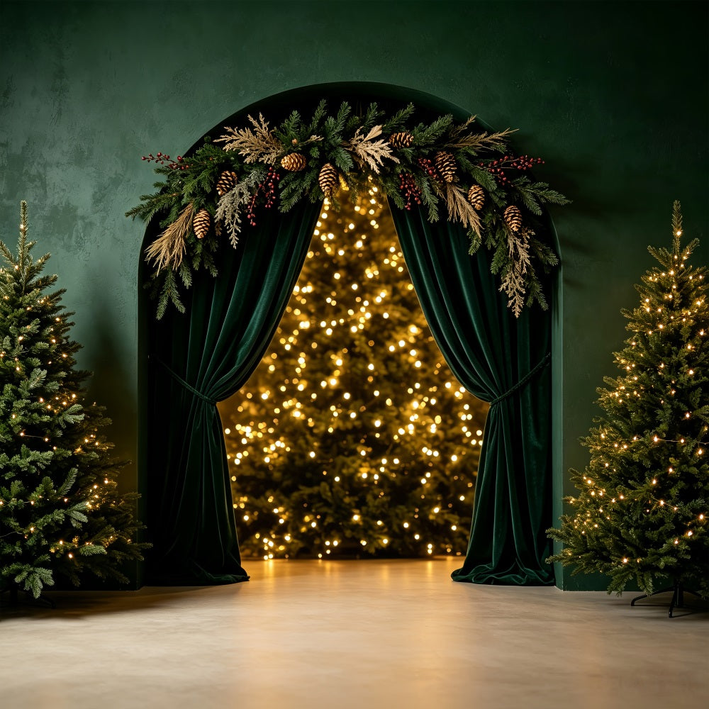 Weihnachts-Bokeh-Hintergrund Smaragdgrüner Bogenbaum-Glühen Weihnachtliche Musselin-Hintergründe CSH69-25