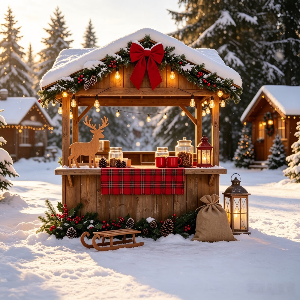 Verschneite Weihnachtskulisse Rustikaler Wintermarktstand Weihnachtskulissen CSH69-27
