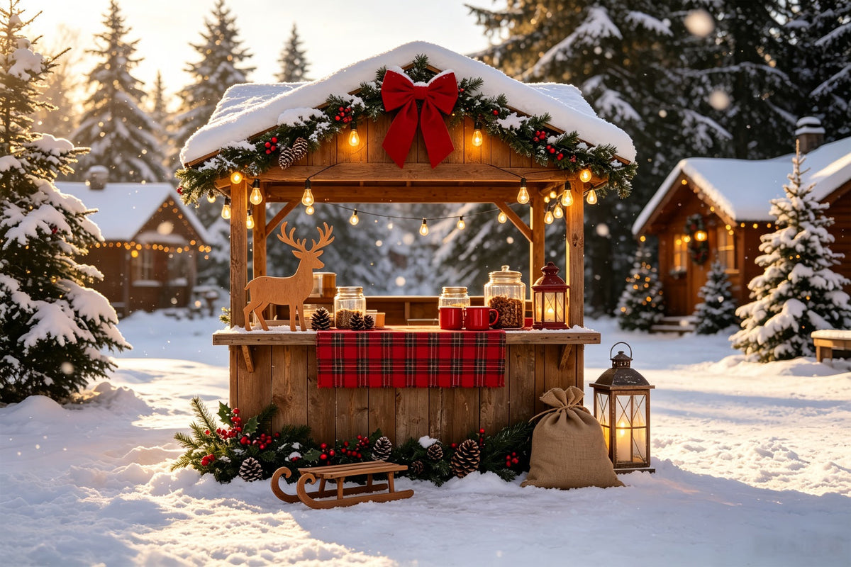 Verschneite Weihnachtskulisse Rustikaler Wintermarktstand Weihnachtskulissen CSH69-27