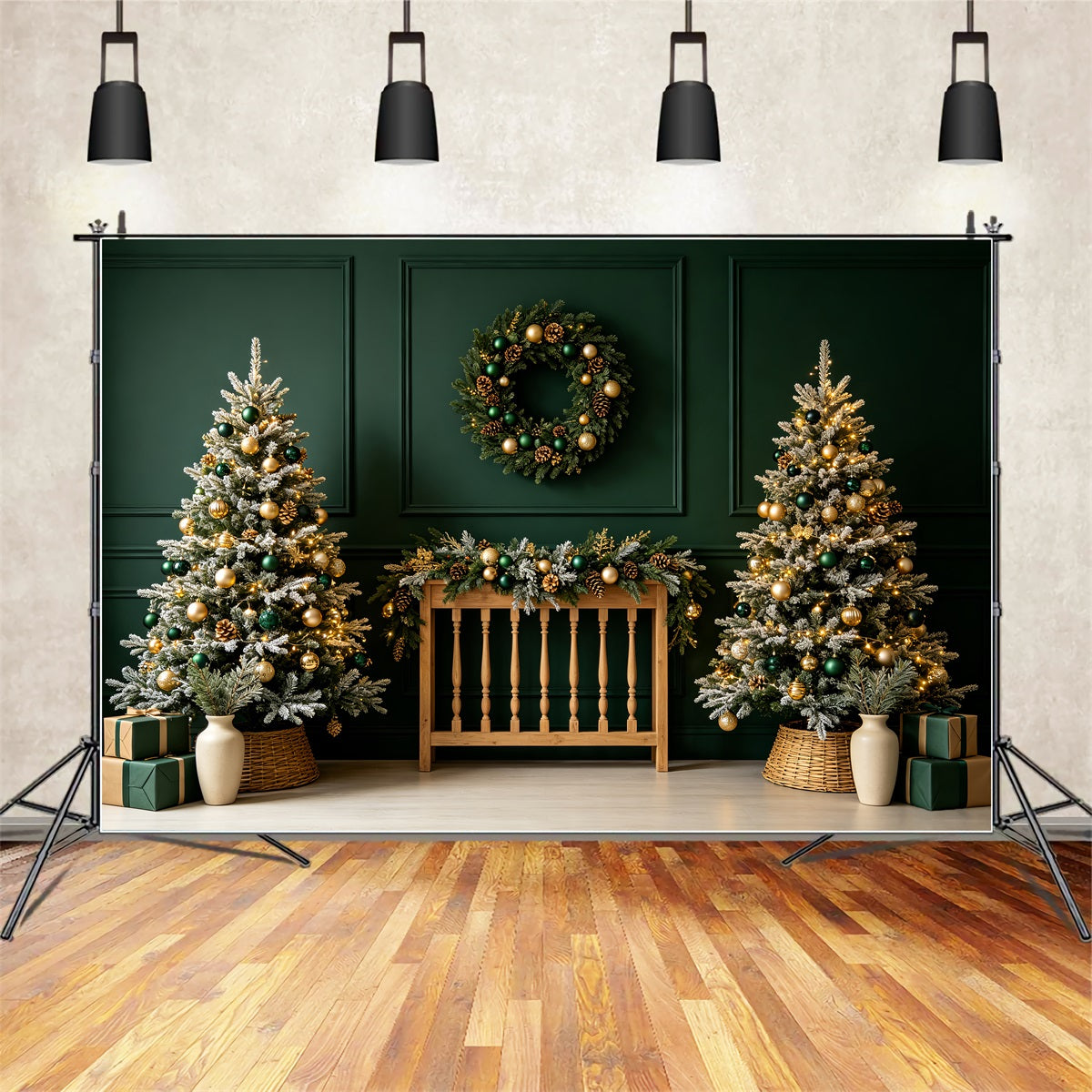 Weihnachtskopfteil-Hintergrund Smaragdgoldene Kinderzimmerdekoration Weihnachtsfotohintergrund CSH69-28
