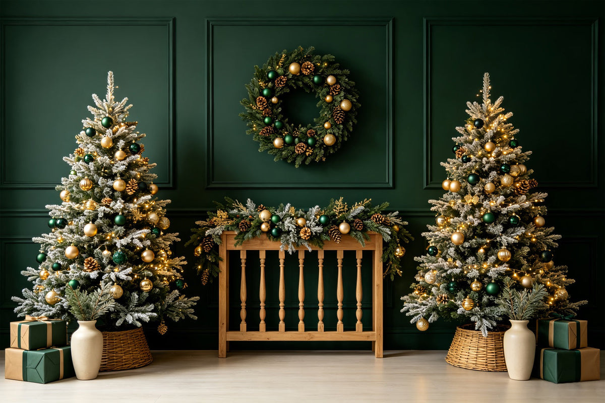 Weihnachtskopfteil-Hintergrund Smaragdgoldene Kinderzimmerdekoration Weihnachtsfotohintergrund CSH69-28
