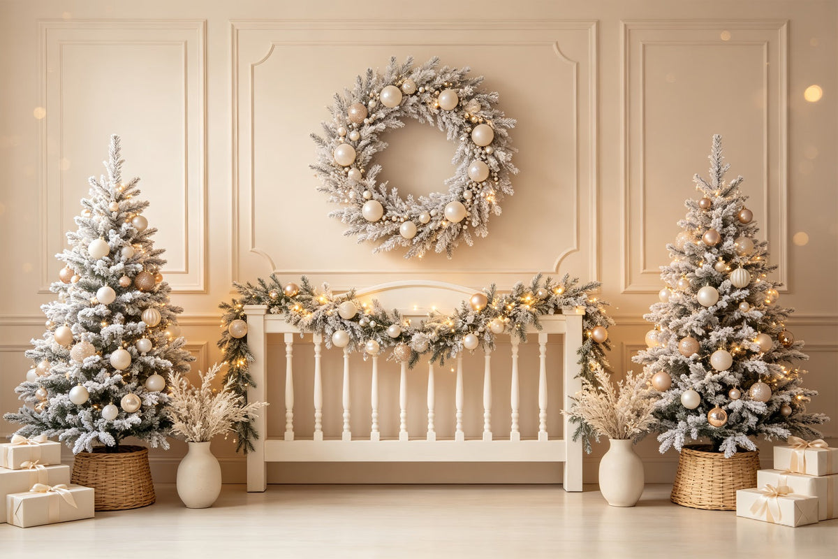 Weihnachtskopfteil-Hintergrund Elfenbeinfarbener Mattierter Kranz Weihnachts-Fotohintergründe CSH69-29