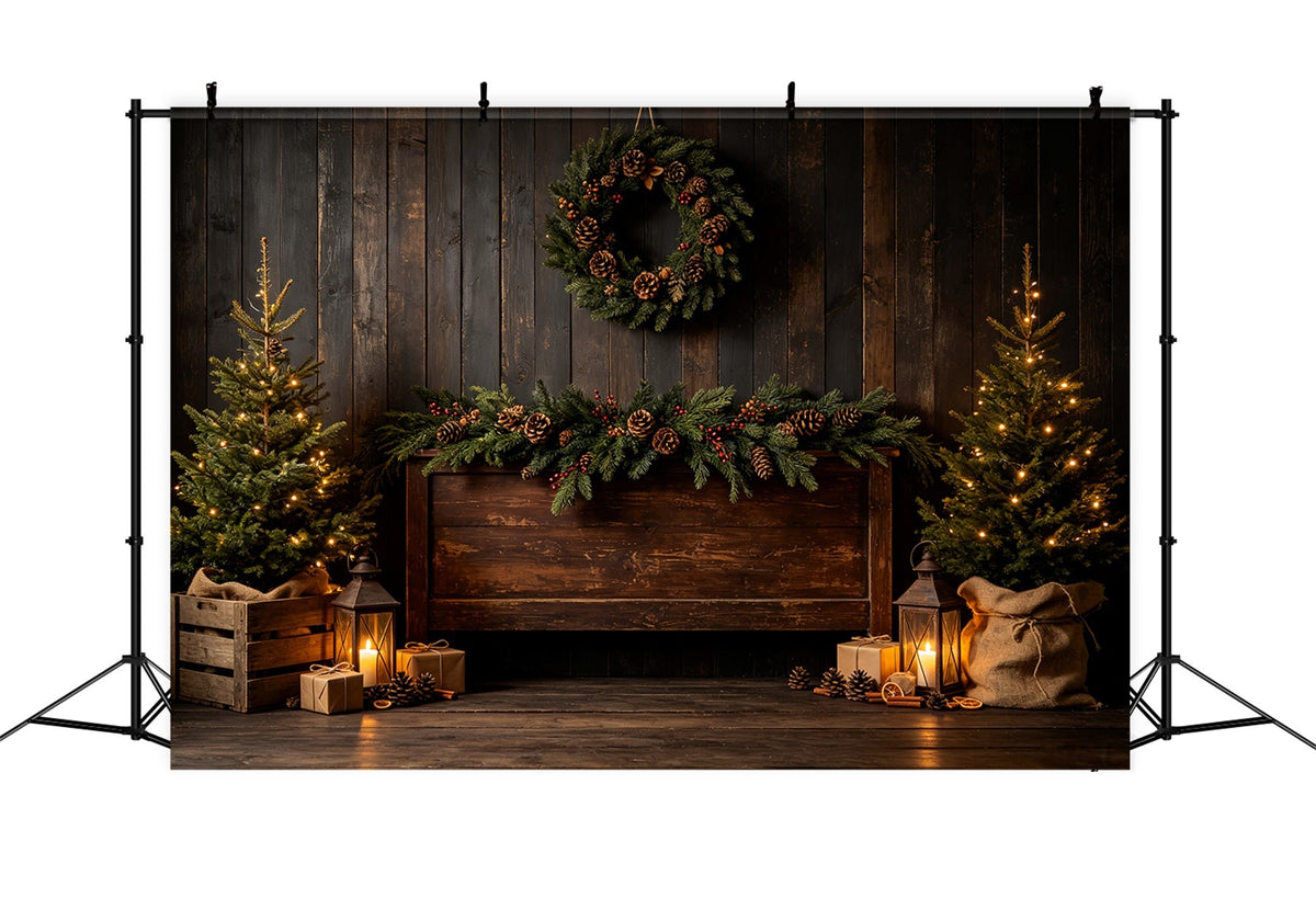 Weihnachtskulisse Aus Holz Rustikale Kiefernlaternen-Ausstellung Weihnachtshintergrund CSH69-30
