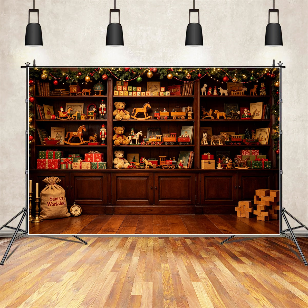 Weihnachtskulisse Für Den Innenbereich Regale Für Eine Vintage-Spielzeugwerkstatt Professionelle Weihnachtskulissen CSH69-32