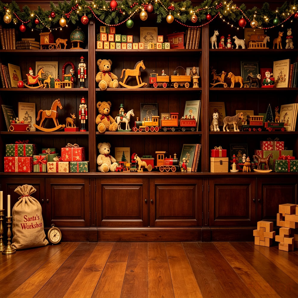 Weihnachtskulisse Für Den Innenbereich Regale Für Eine Vintage-Spielzeugwerkstatt Professionelle Weihnachtskulissen CSH69-32