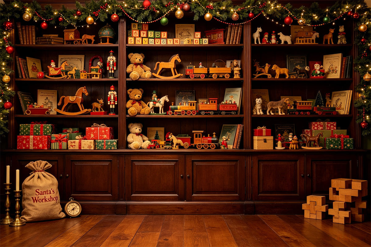 Weihnachtskulisse Für Den Innenbereich Regale Für Eine Vintage-Spielzeugwerkstatt Professionelle Weihnachtskulissen CSH69-32
