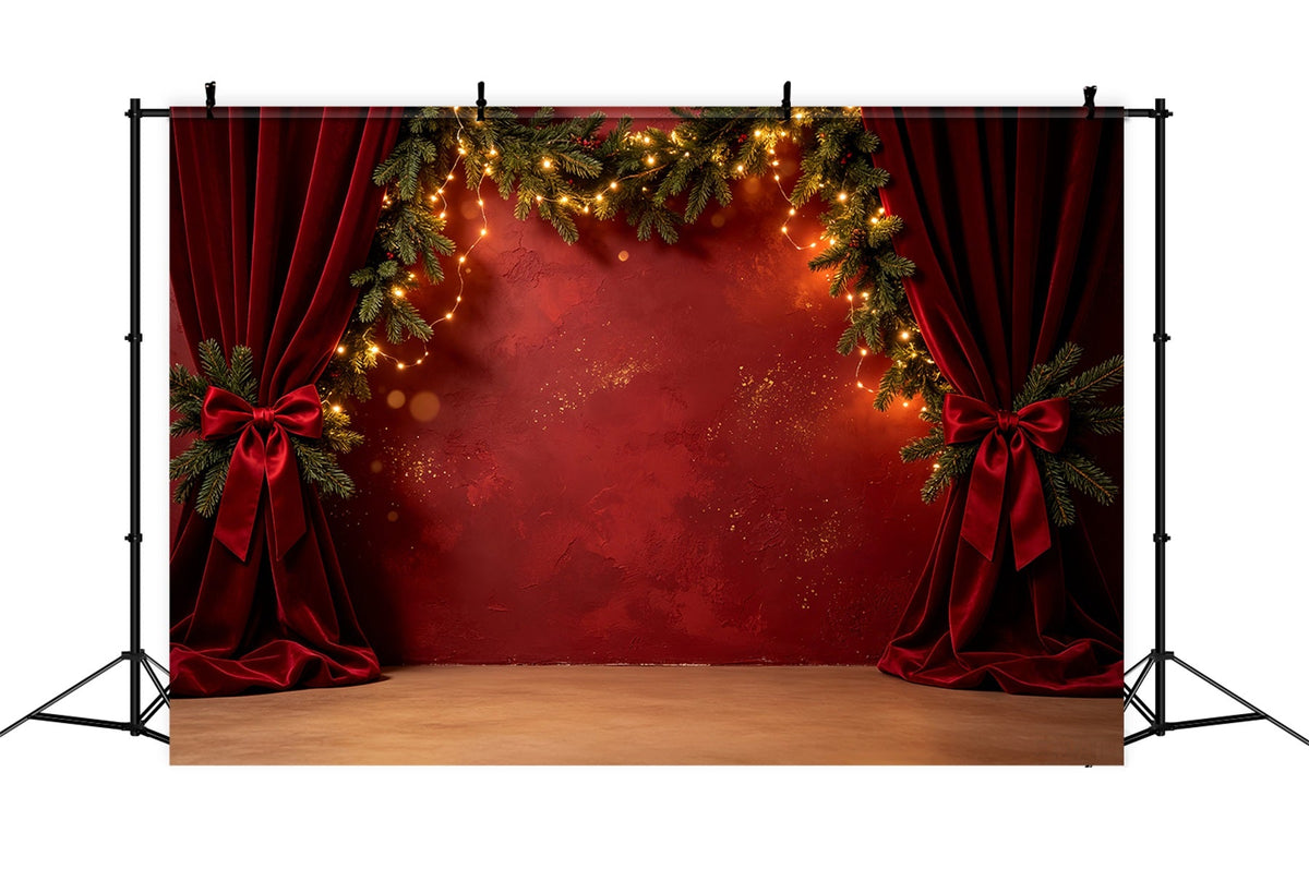 Weihnachtswand-Hintergrund Bühne Mit Rotem Samtgirlanden Weihnachts-Fotografie-Hintergründe CSH69-33