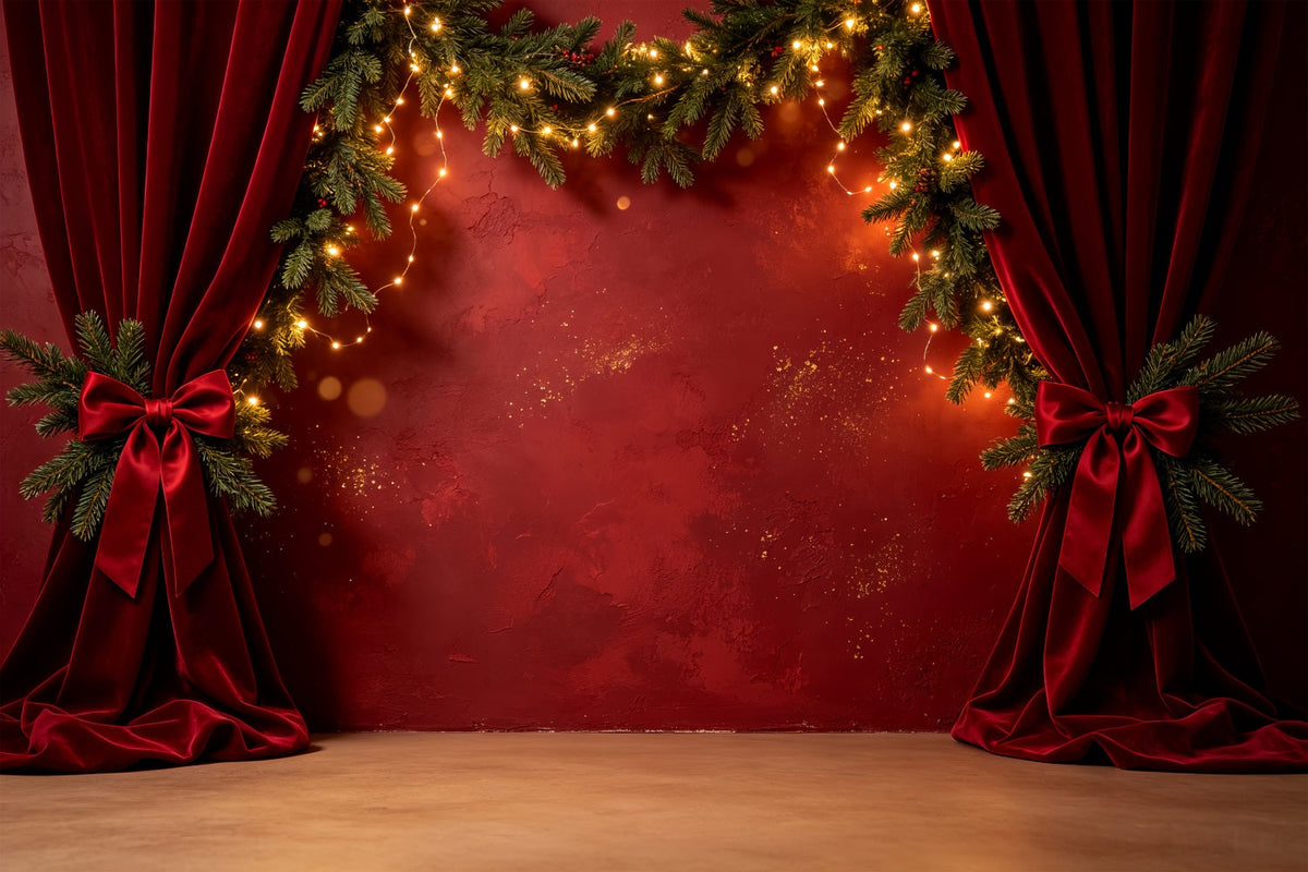 Weihnachtswand-Hintergrund Bühne Mit Rotem Samtgirlanden Weihnachts-Fotografie-Hintergründe CSH69-33