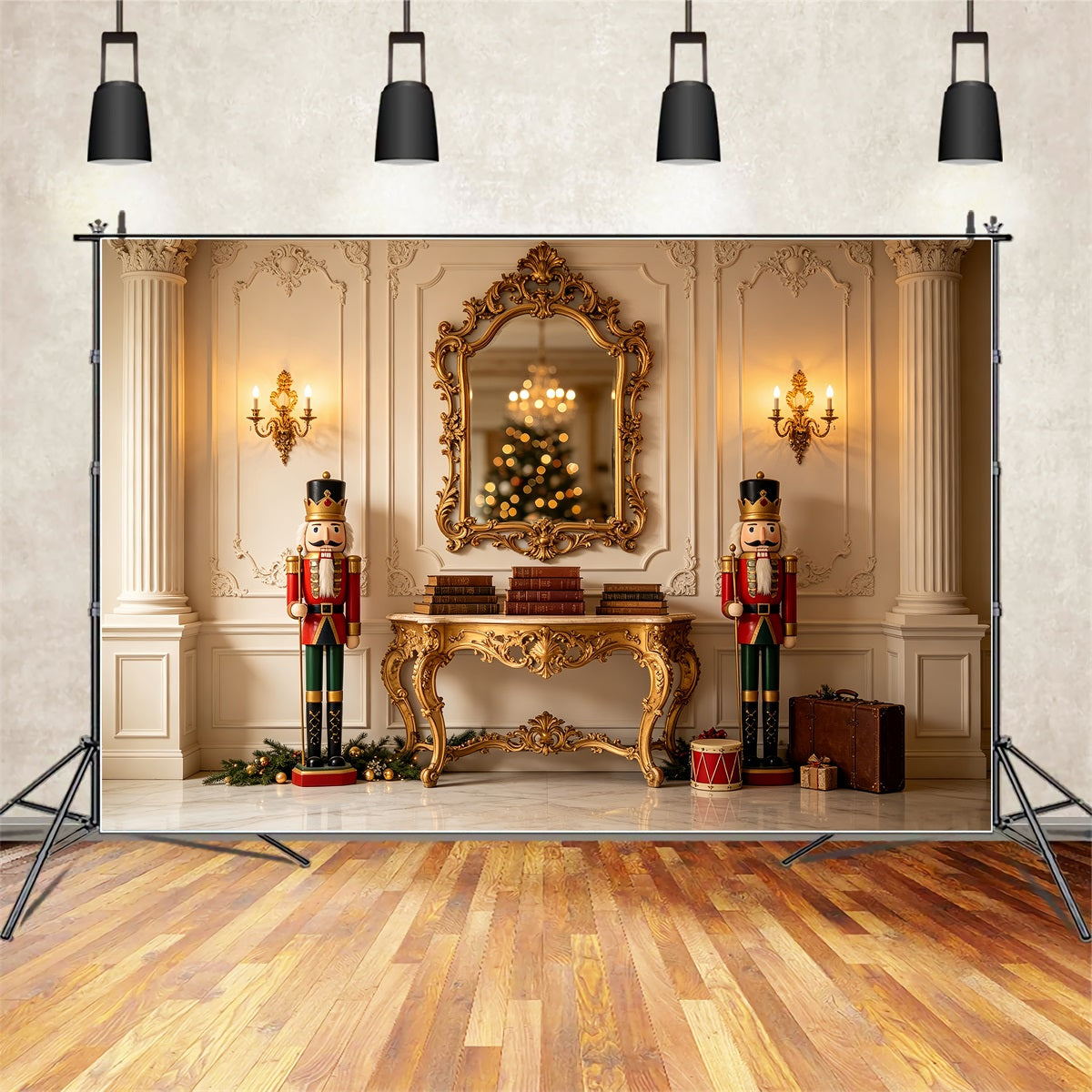 Weihnachts-Nussknacker-Hintergrund Spiegelkonsolenanzeige Weihnachtsfotohintergrund CSH69-34