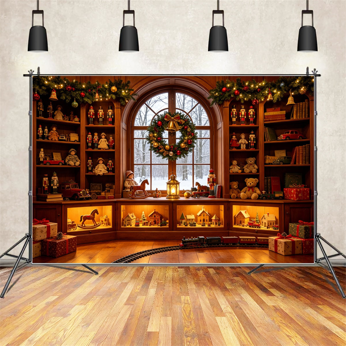 Weihnachtsmotiv-Hintergründe Nussknacker-Spielzeugbibliothek-Ausstellung Weihnachtswand-Hintergrund CSH69-36