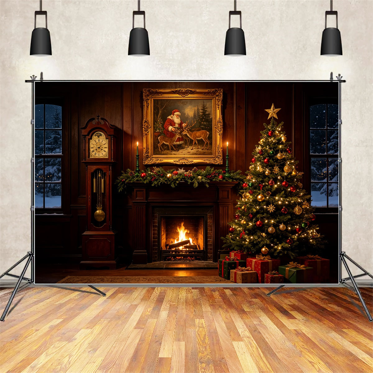Weihnachtliche Kaminkulisse Kaminzimmer Mit Weihnachtsmannporträt Große Weihnachtskulisse CSH69-38