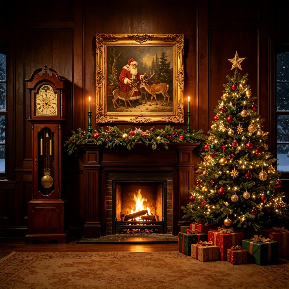 Weihnachtliche Kaminkulisse Kaminzimmer Mit Weihnachtsmannporträt Große Weihnachtskulisse CSH69-38