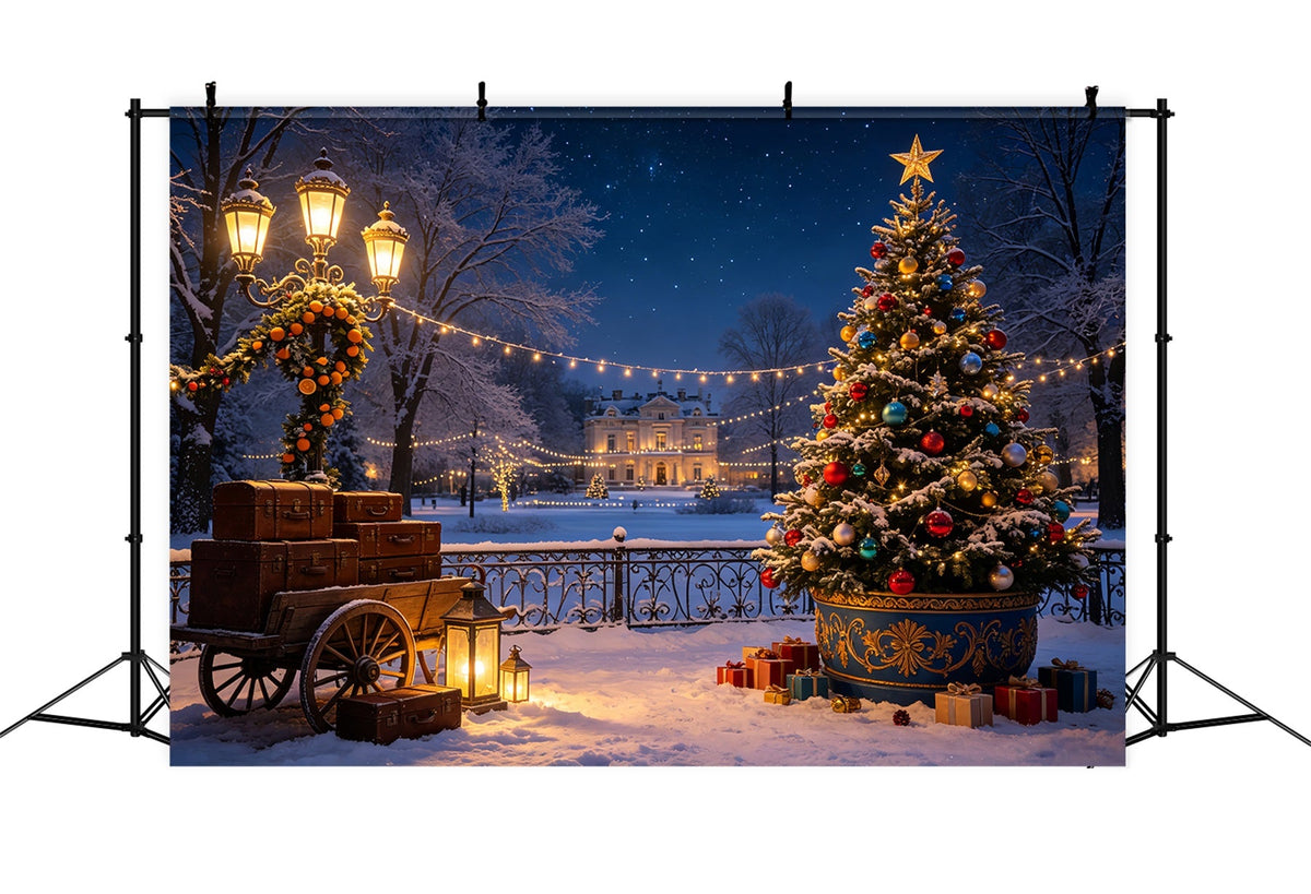 Winterliche Weihnachtskulisse Grand Estate Baumwagen Weihnachtshintergründe CSH69-39