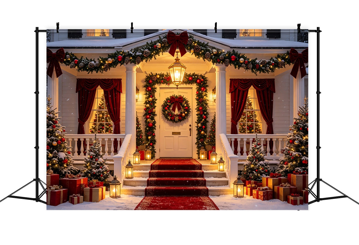 Weihnachtsnacht-Hintergrund Eingang Mit Rotem Teppich Weihnachtshintergrund Für Fotografie CSH69-40