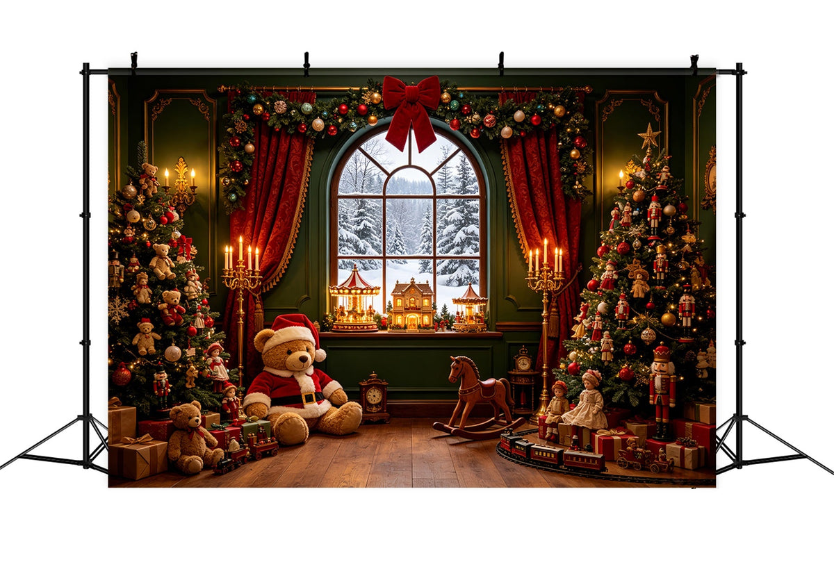 Vintage-Weihnachtskulisse Toyland Schaufenster Teddybärensalon Weihnachts-Fotografie-Hintergründe CSH69-41